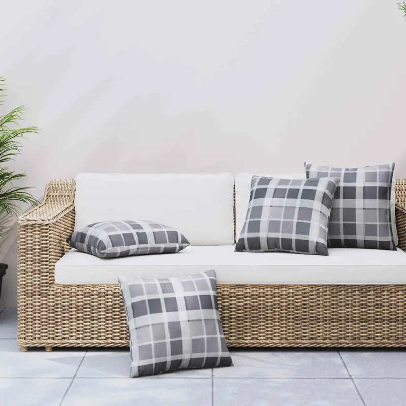 Vidaxl buiten kussen 4 st stof grijs ruit 50 x 50 cm