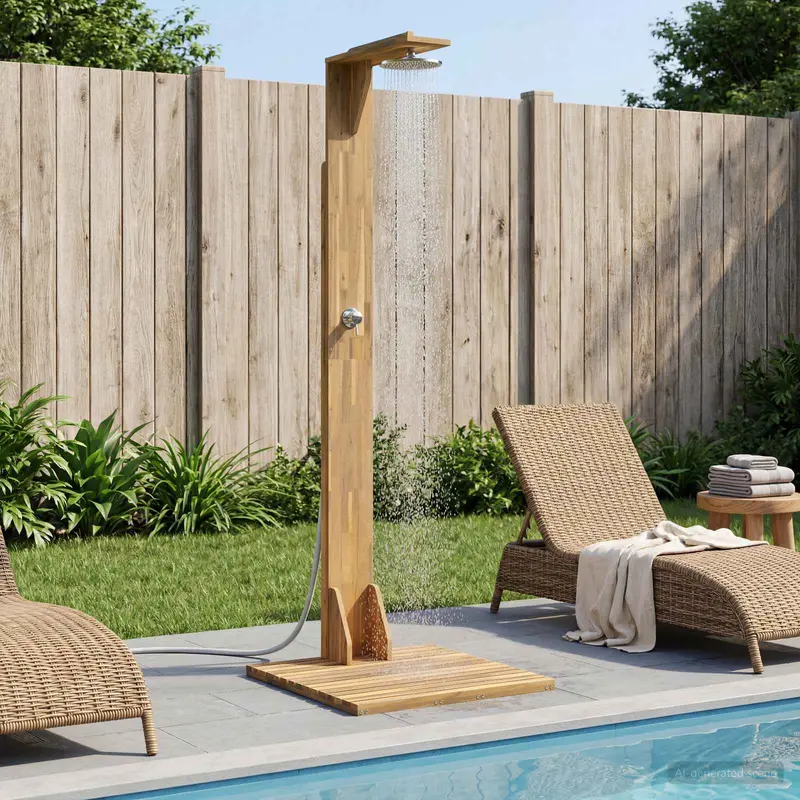 Vidaxl buitendouche 219 cm massief acaciahout en roestvrij staal wit