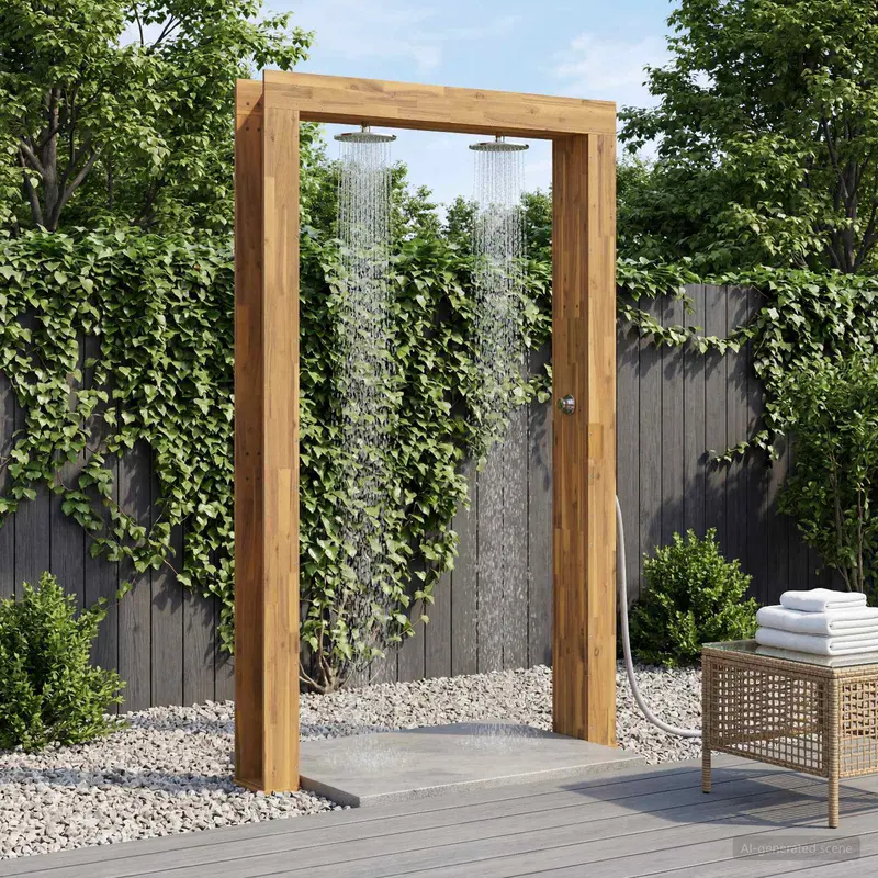 Vidaxl buitendouche 226 cm massief acaciahout en roestvrij staal wit