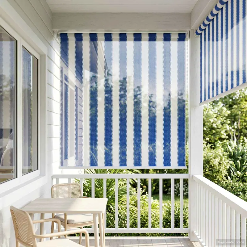 Vidaxl buitenrolgordijn 90% uv-blok blauw en witte streep 100 x 230 cm