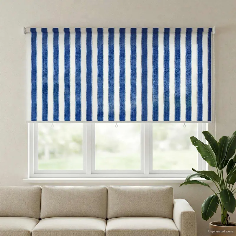 Vidaxl buitenrolgordijn 90% uv-blok blauw en witte streep 120 x 140 cm