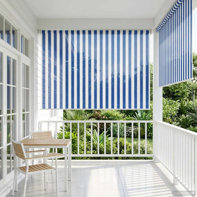 Vidaxl buitenrolgordijn 90% uv-blok blauw en witte streep 140 x 230 cm