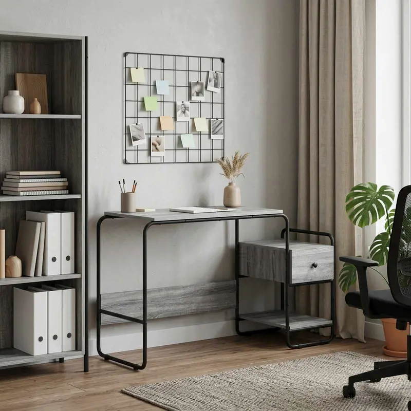 Vidaxl bureau met opbergruimte grijs sonoma 131,5 x 50 x 75,5 cm
