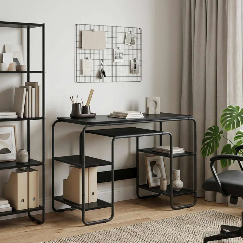 Vidaxl bureau met opbergruimte zwart eiken 113.5 x 52 x 75.5 cm