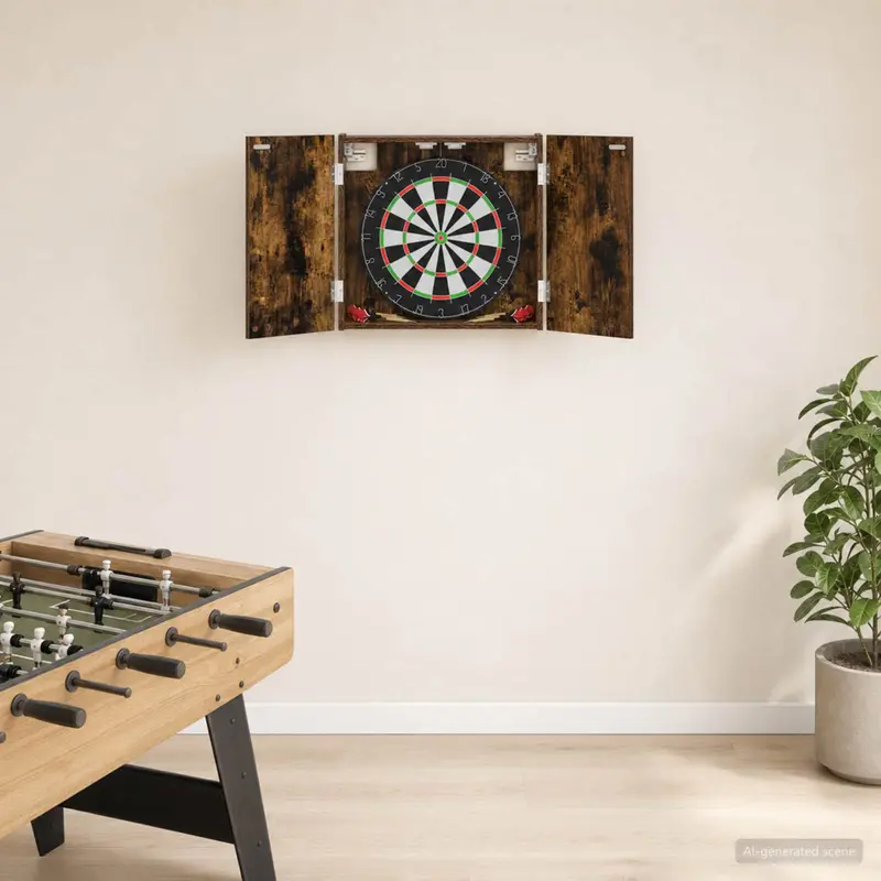 Vidaxl dartbord kabinet gerookt eiken 56 x 12 x 53,5 cm bewerkt hout