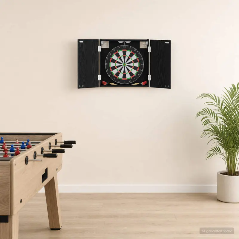Vidaxl dartbord kabinet zwart eiken 56 x 12 x 53,5 cm bewerkt hout