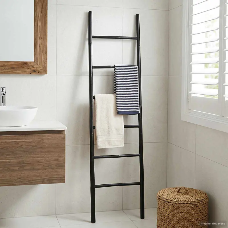 Vidaxl deken ladder zwart 50 x 190 cm bamboe