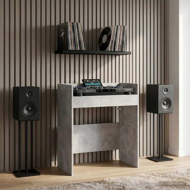 Vidaxl dj tafel betongrijs 102 x 45 x 102 cm bewerkt hout