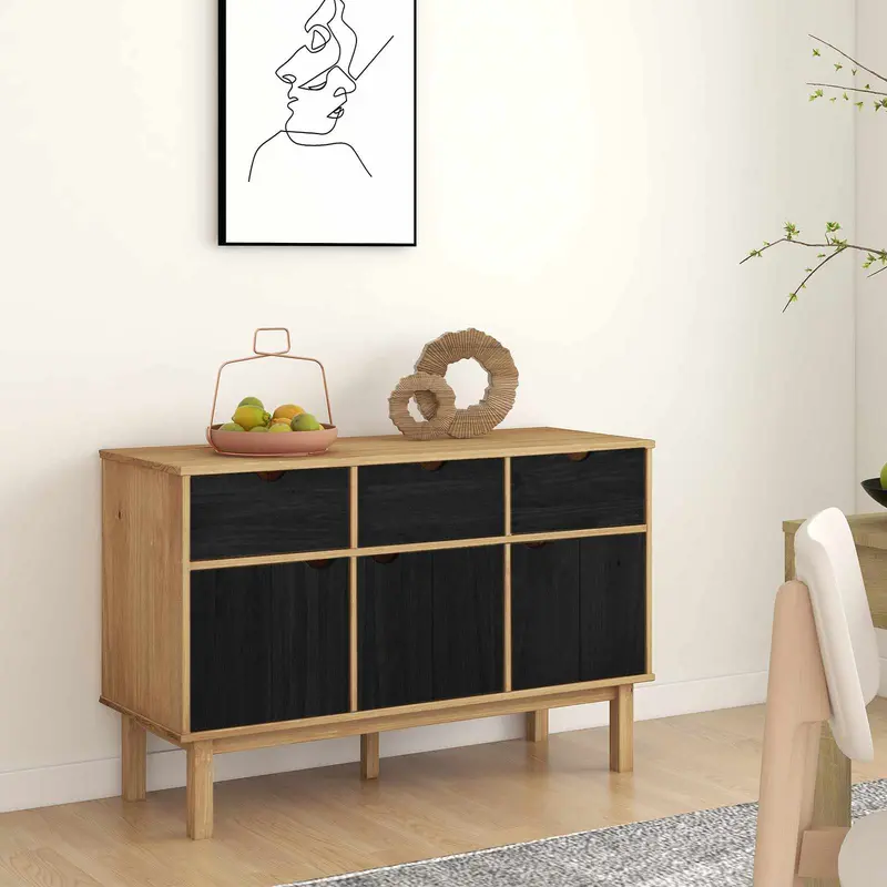 Vidaxl dressoir otta bruin en zwart 114 x 43 x 73,5 cm