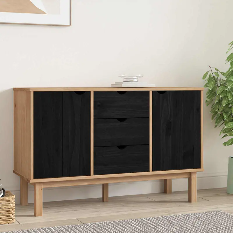 Vidaxl dressoir otta zwart 113,5 x 43 x 73 cm massief grenenhout