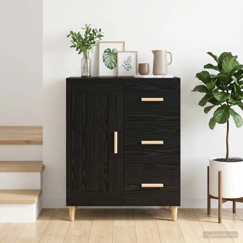 Vidaxl dressoir zwart eiken 69,5 x 34 x 90 cm bewerkt hout