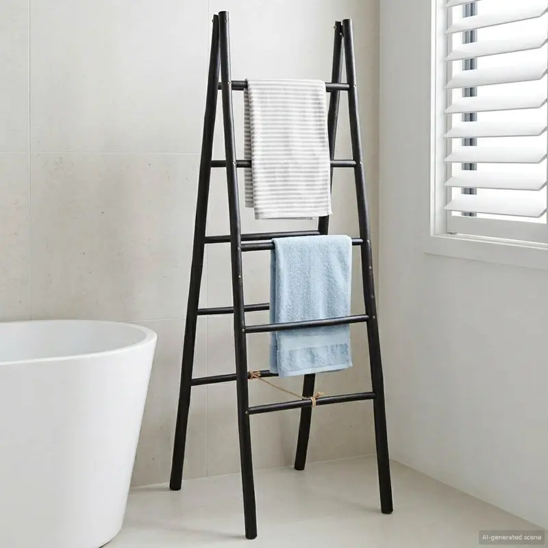 Vidaxl dubbele handdoekladder zwart 50 x 50 x 159 cm bamboe