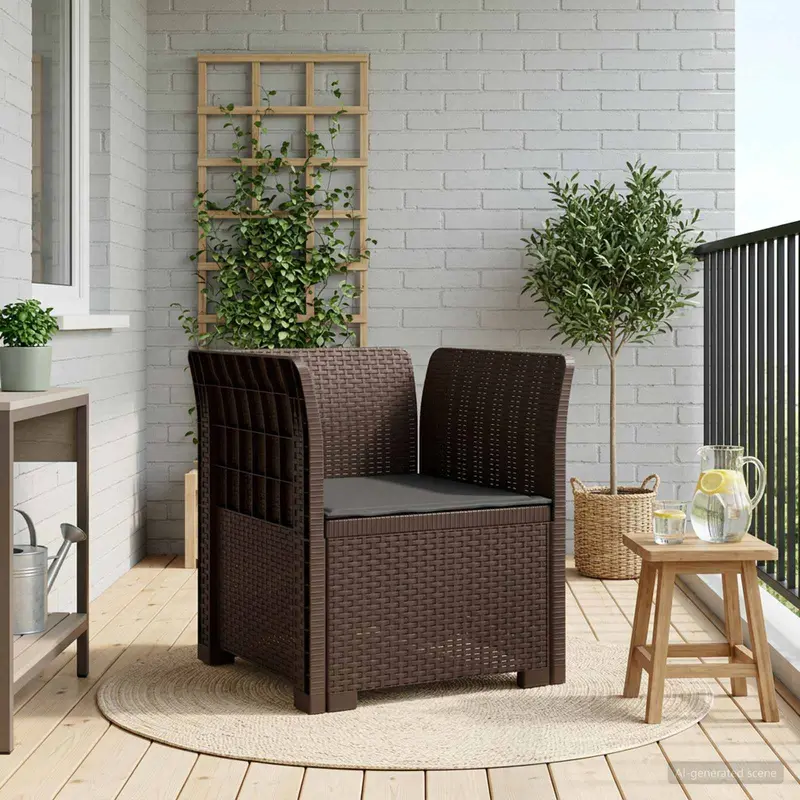 Vidaxl eénpersoons fauteuil met kussen rattan look pp bruin