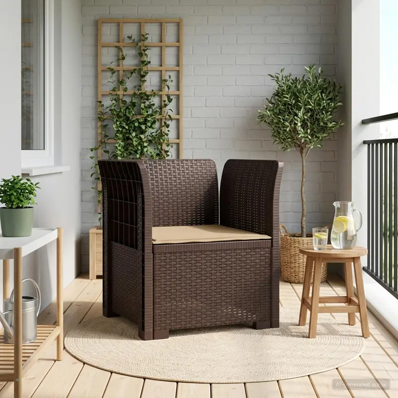 Vidaxl eénpersoons fauteuil met kussen rattan look pp bruin