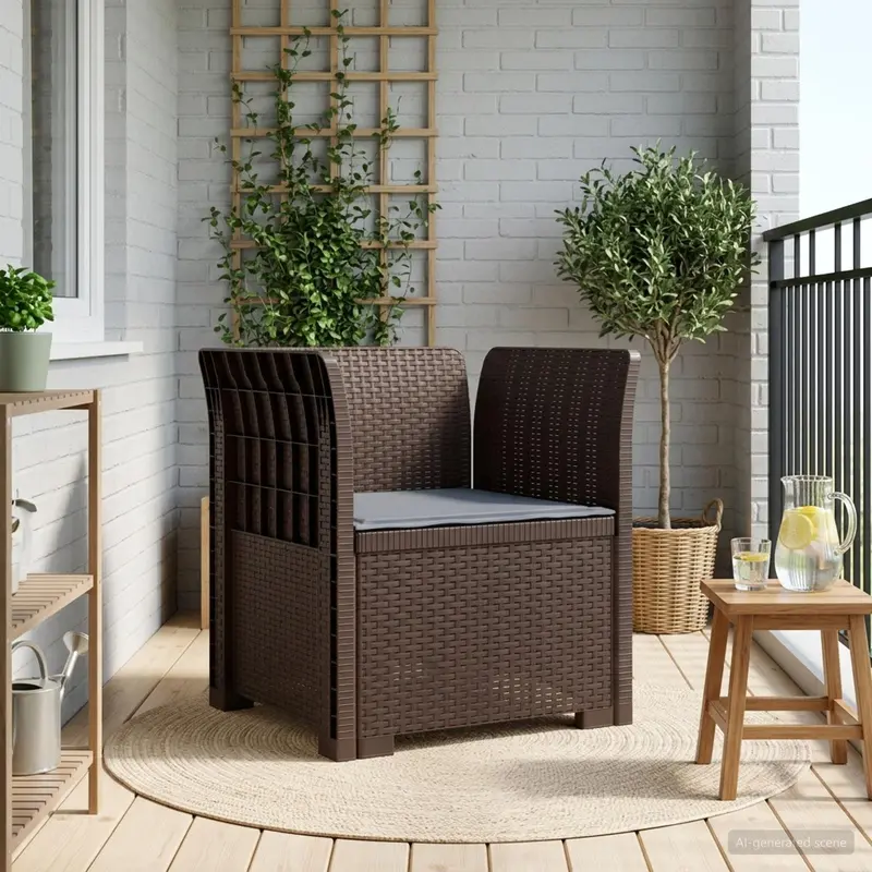 Vidaxl eénpersoons fauteuil met kussen rattan look pp bruin
