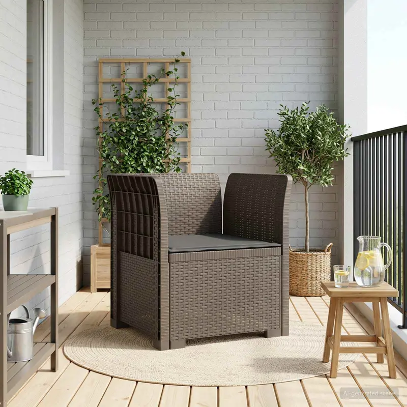 Vidaxl eénpersoons fauteuil met kussen rattan look pp lichtgrijs
