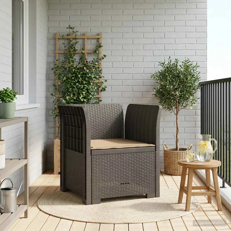 Vidaxl eénpersoons fauteuil met kussen rattan look pp lichtgrijs
