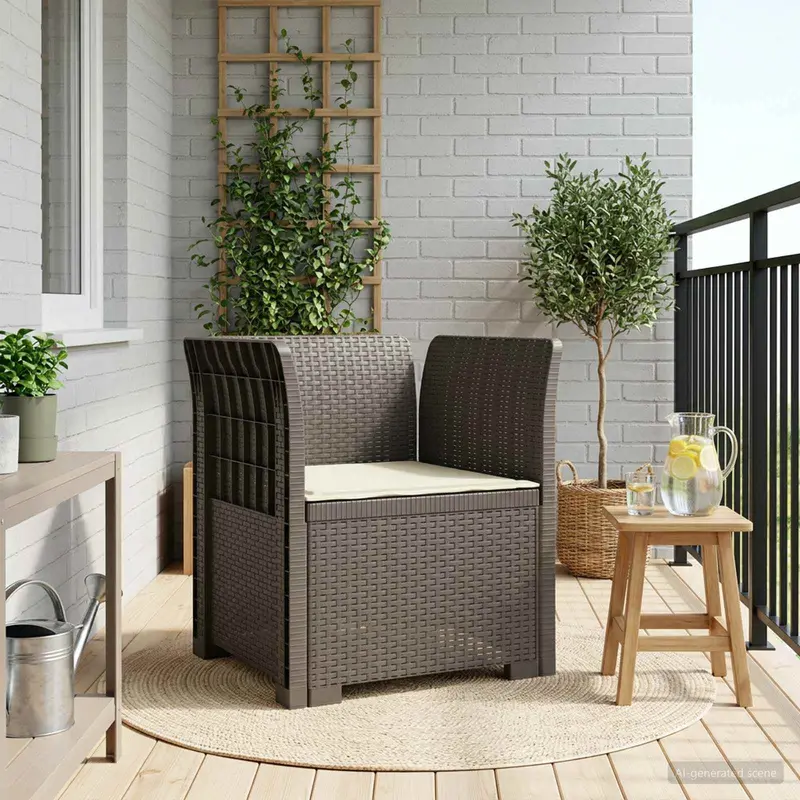 Vidaxl eénpersoons fauteuil met kussen rattan look pp lichtgrijs