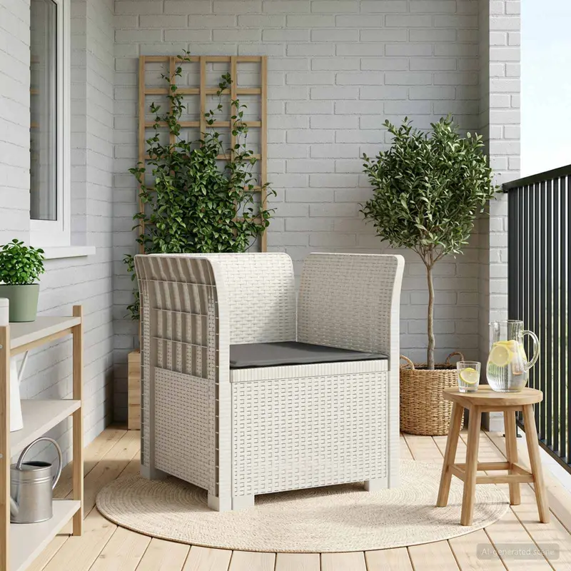 Vidaxl eénpersoons fauteuil met kussen rattan look pp wit