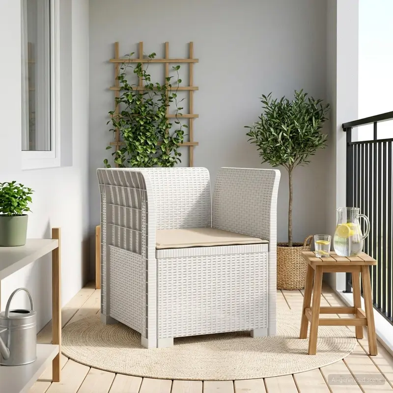 Vidaxl eénpersoons fauteuil met kussen rattan look pp wit