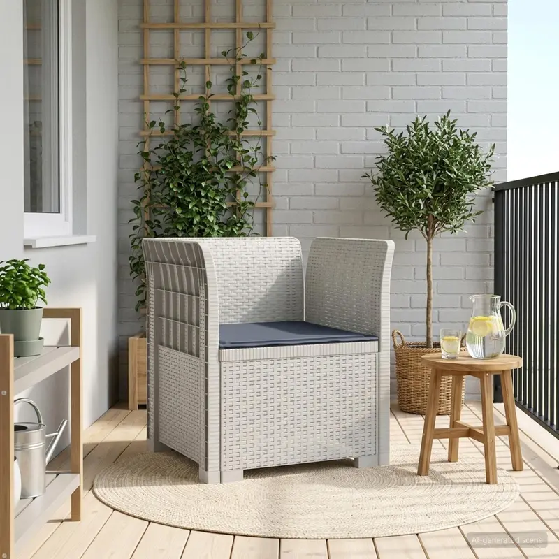 Vidaxl eénpersoons fauteuil met kussen rattan look pp wit