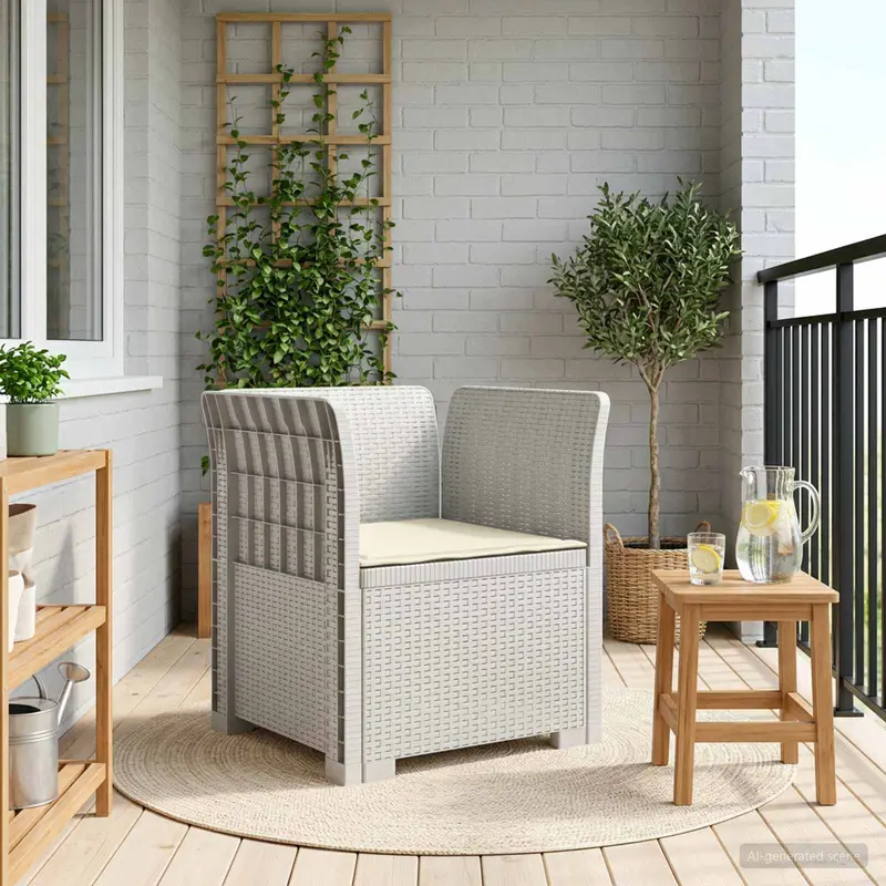 Vidaxl eénpersoons fauteuil met kussen rattan look pp wit