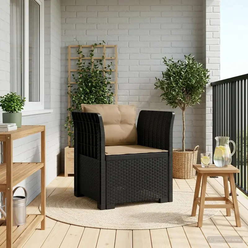 Vidaxl eénpersoons fauteuil met kussens rattan look pp antraciet