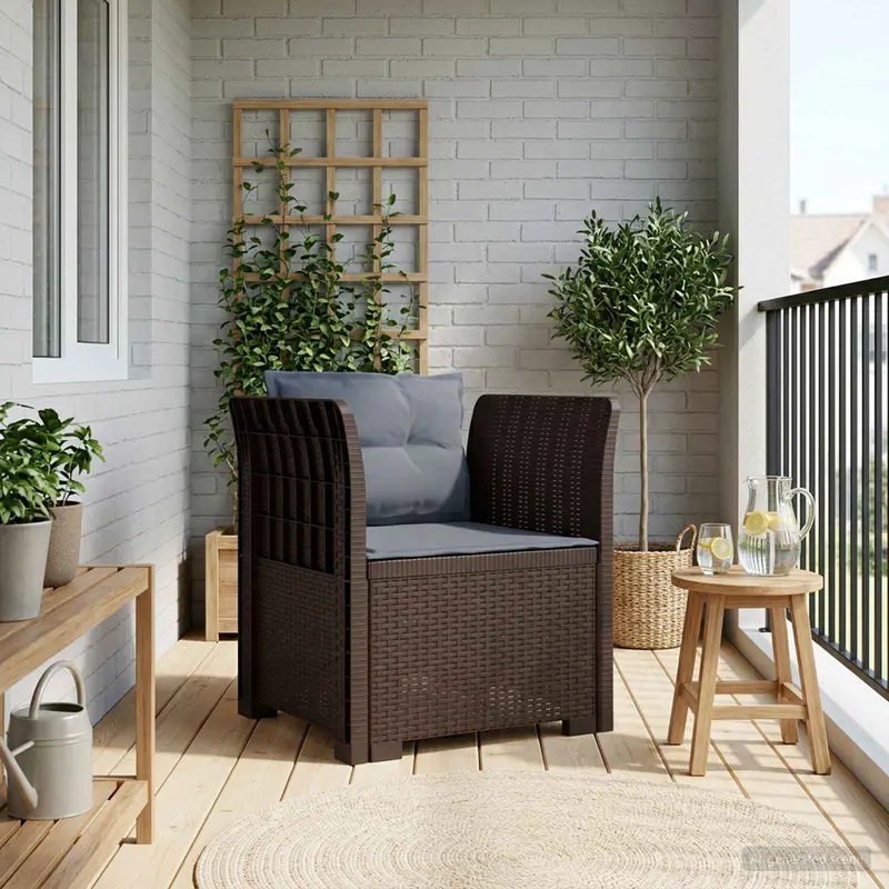 Vidaxl eénpersoons fauteuil met kussens rattan look pp bruin