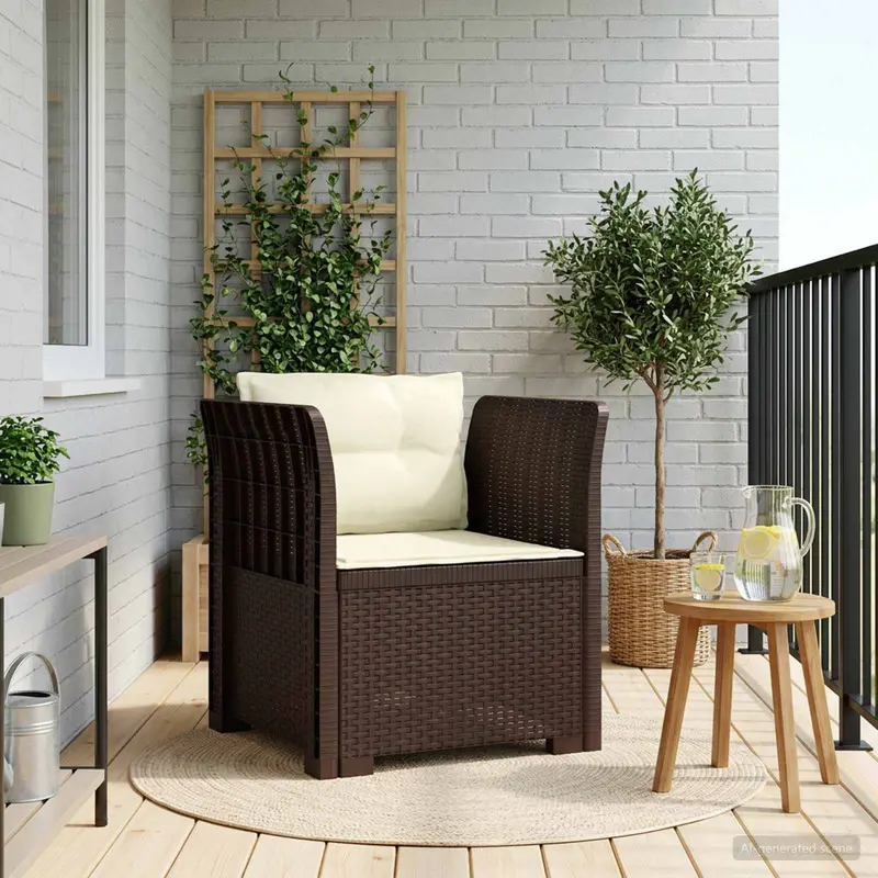 Vidaxl eénpersoons fauteuil met kussens rattan look pp bruin