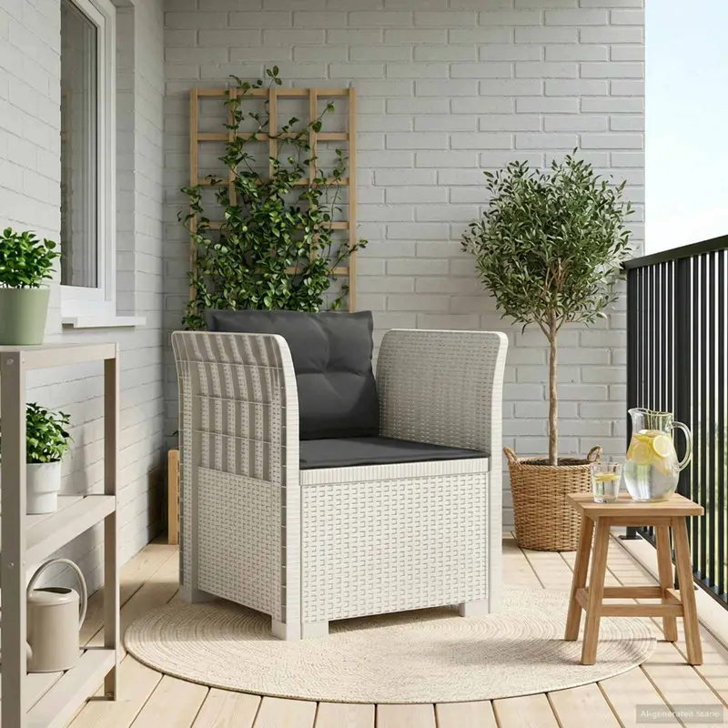 Vidaxl eénpersoons fauteuil met kussens rattan look pp wit
