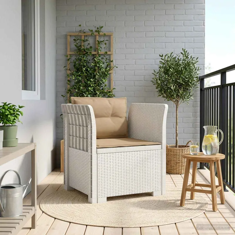 Vidaxl eénpersoons fauteuil met kussens rattan look pp wit