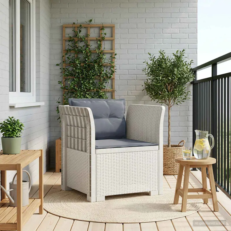 Vidaxl eénpersoons fauteuil met kussens rattan look pp wit