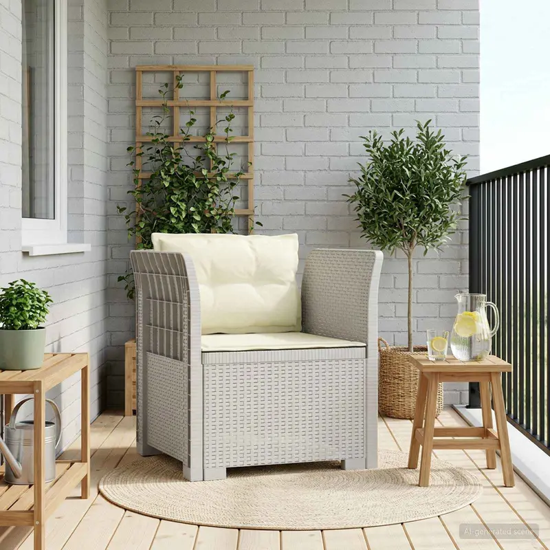 Vidaxl eénpersoons fauteuil met kussens rattan look pp wit