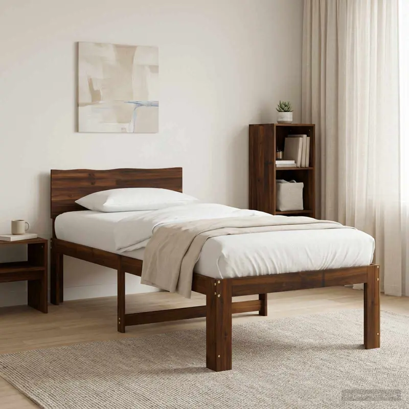 Vidaxl eenpersoonsbed met hoofdbord rostock donkerbruin 100 x 200 cm