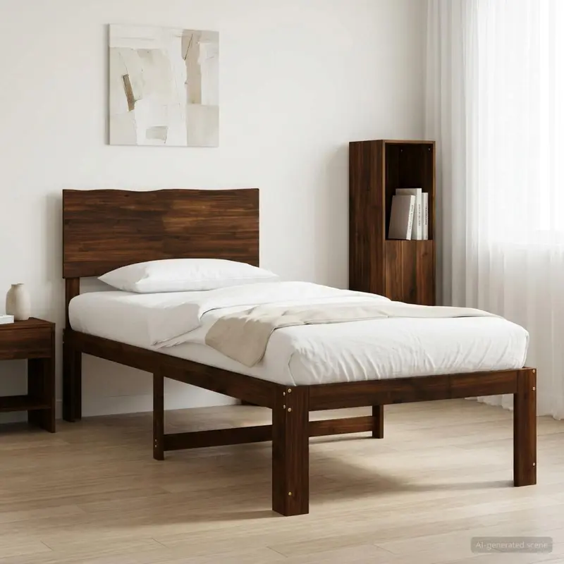Vidaxl eenpersoonsbed met hoofdbord rostock donkerbruin 80 x 200 cm