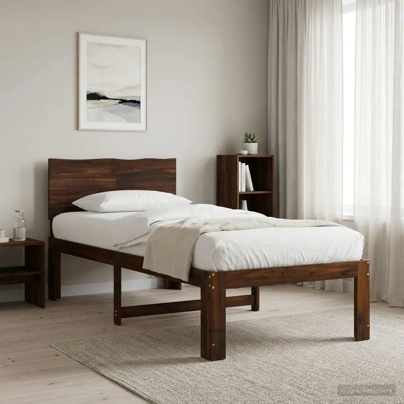 Vidaxl eenpersoonsbed met hoofdbord rostock donkerbruin 90 x 190 cm