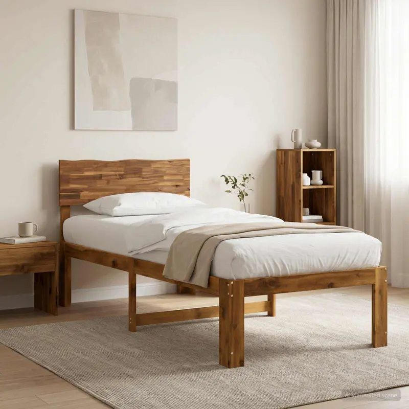 Vidaxl eenpersoonsbed met hoofdbord rostock naturel 100 x 200 cm