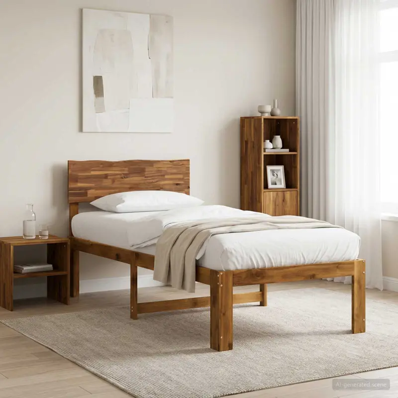 Vidaxl eenpersoonsbed met hoofdbord rostock naturel 90 x 200 cm