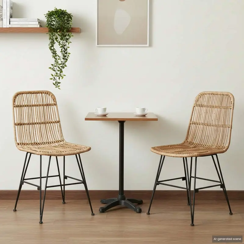Vidaxl eetkamerstoel 2 st rattan en staal naturel 41 x 55 x 85 cm