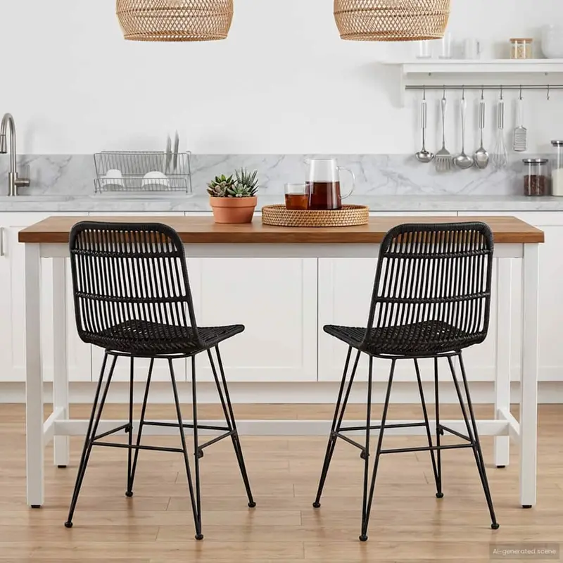 Vidaxl eetkamerstoel 2 st rattan en staal zwart 41 x 55 x 85 cm