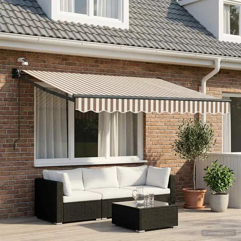 Vidaxl elektrisch uittrekbaar zonnescherm lichtgrijs en wit.