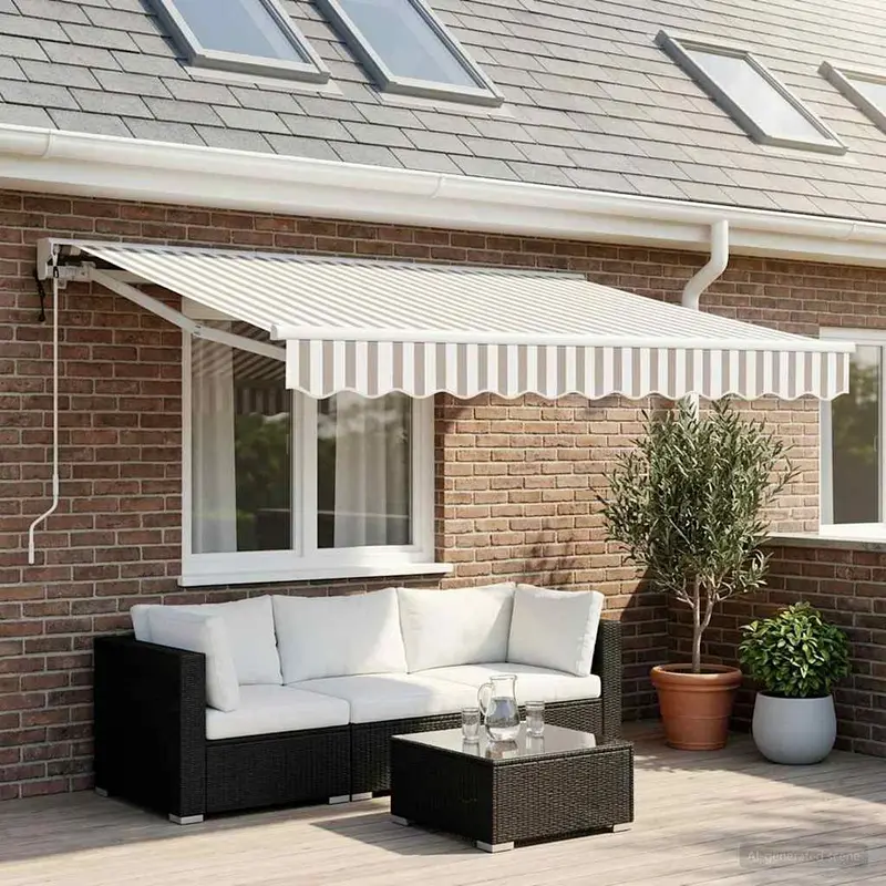 Vidaxl elektrisch uittrekbaar zonnescherm lichtgrijs en wit.