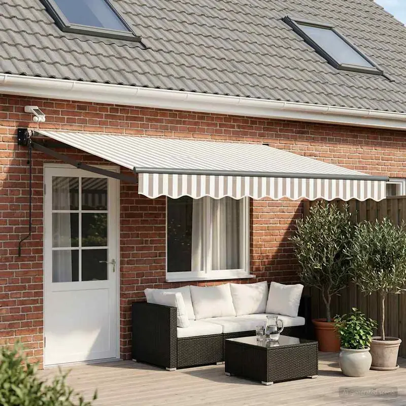Vidaxl elektrisch uittrekbaar zonnescherm lichtgrijs en wit.