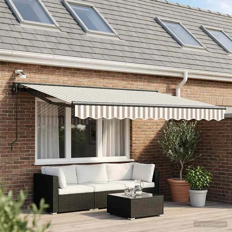 Vidaxl elektrisch uittrekbaar zonnescherm lichtgrijs en wit. 3 x 2,5 m