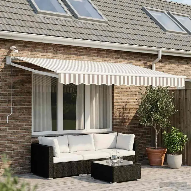 Vidaxl elektrisch uittrekbaar zonnescherm lichtgrijs en wit.