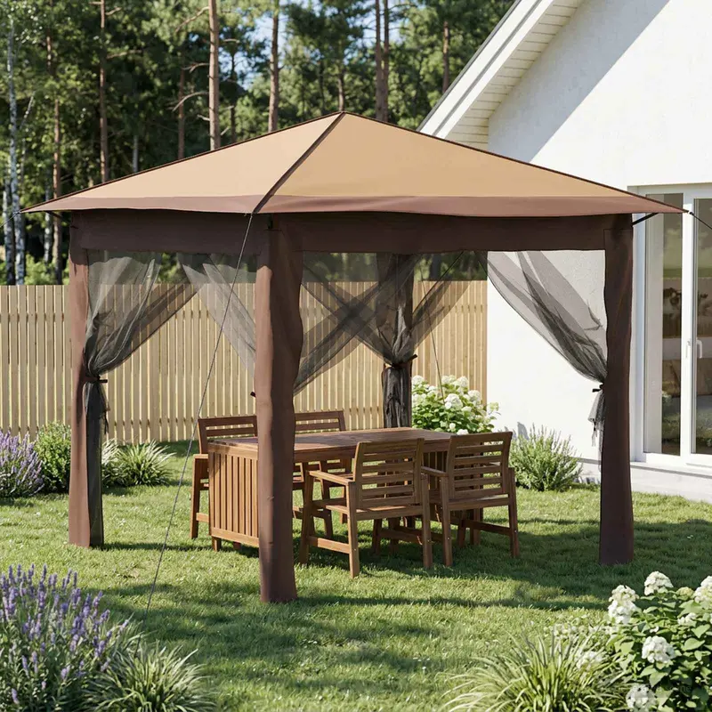 Vidaxl gazebo met 4 zijwanden 2,6 x 2,6 m beige en bruin