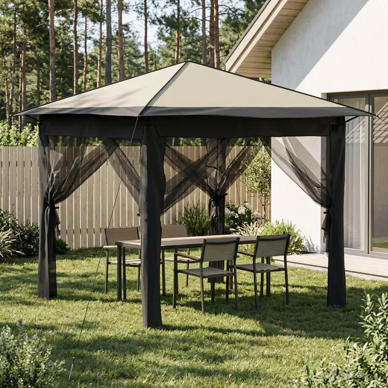 Vidaxl gazebo met 4 zijwanden 2,6 x 2,6 m crème en antraciet