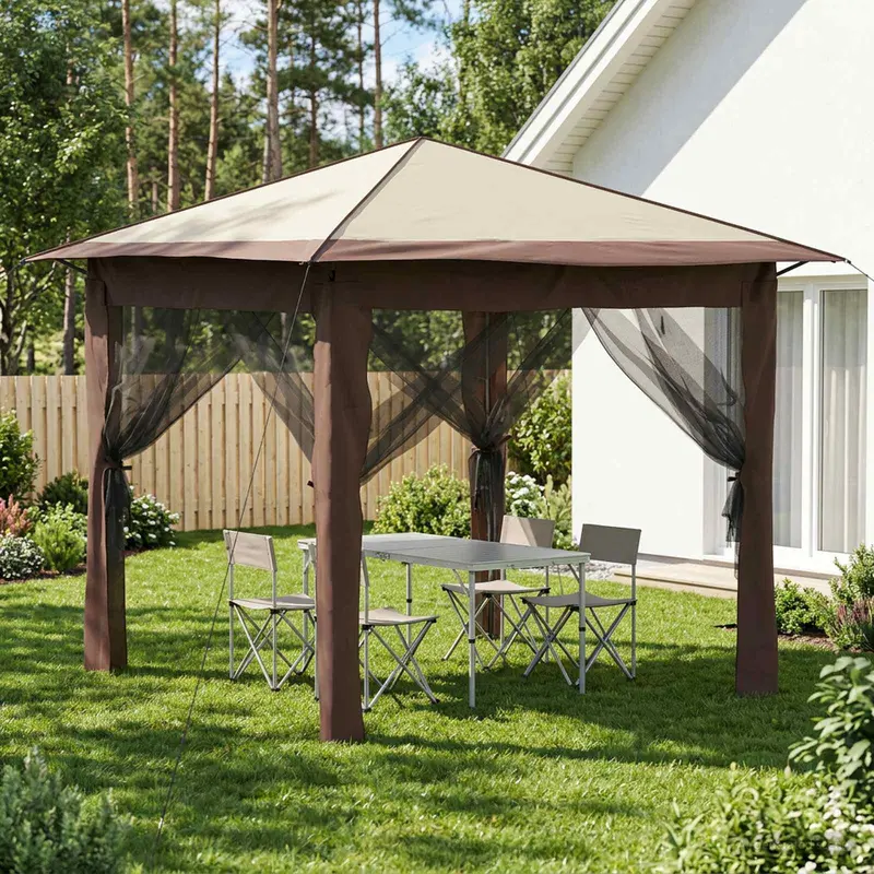 Vidaxl gazebo met 4 zijwanden 2,6 x 2,6 m crème en bruin