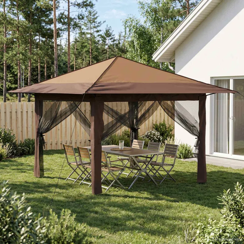 Vidaxl gazebo met 4 zijwanden 3,3 x 3,3 m beige en bruin