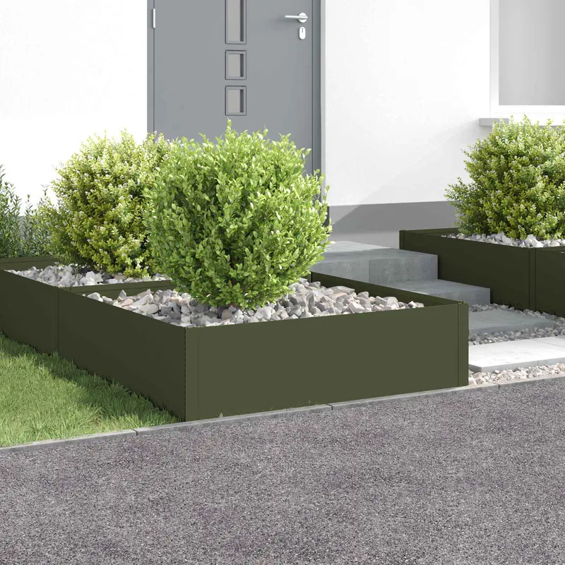 Vidaxl gazonrand 4 st 100 x 100 x 35 cm staal olijfgroen